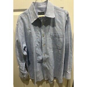 Orvis Button Down Shirt Mens Large Blue Windowpane Long Sleeve